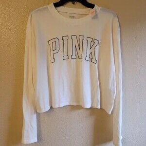 Cropped Ivory Long Sleeve Tee PINK Victoria’s Secret Large NWT